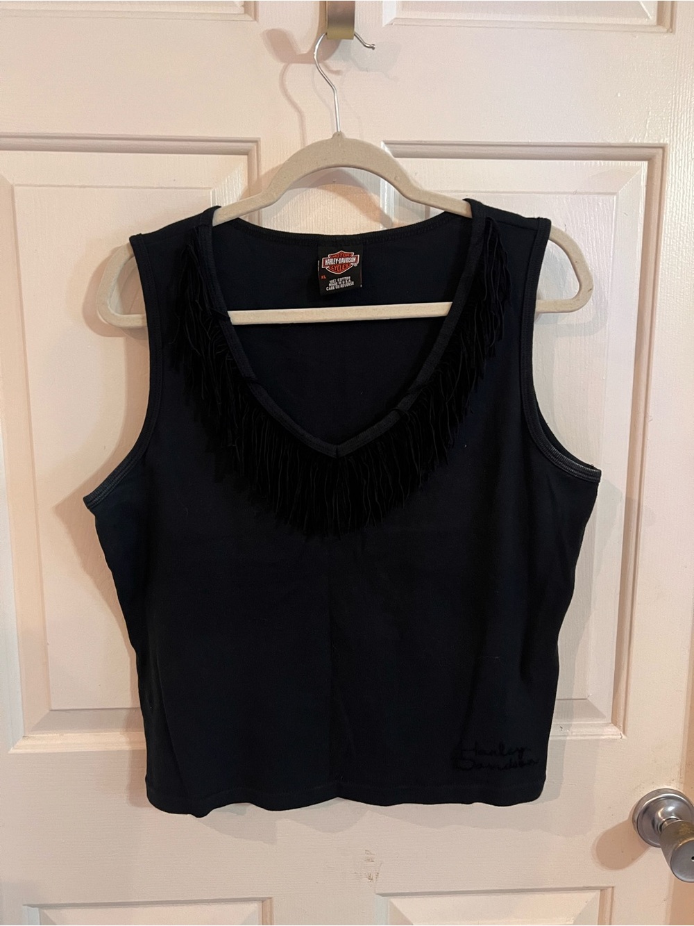 Harley-Davidson Black V-Neck Fringe Tank Top